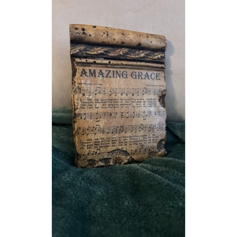 Vtg Amazing Grace Sheet Music Plaque Hanging Wall Rustic Cabin Decor Cottagecore